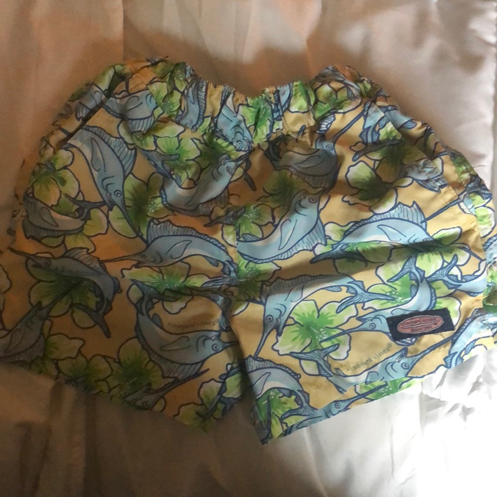 Toddler boys Vineyard Vines swim trunks.